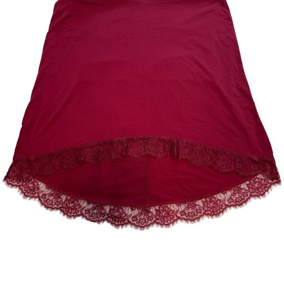 Lace Trim Slip Dress | Burgundy High Low Hem Adjustable Straps Coquette | XL - Picture 5 of 9